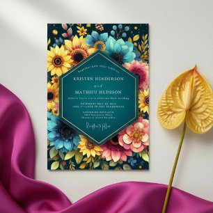 Teal Botanische Blütenhochzeit Einladung