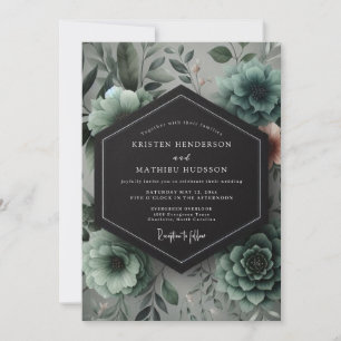 Teal Botanische Romantische Hochzeit Einladung