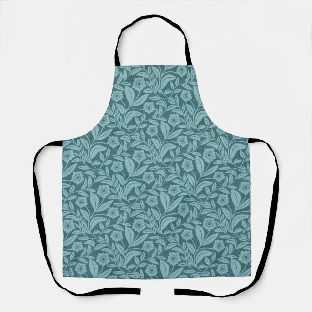Teal Botanisches Erbe Floral  Schürze (Vorderseite)