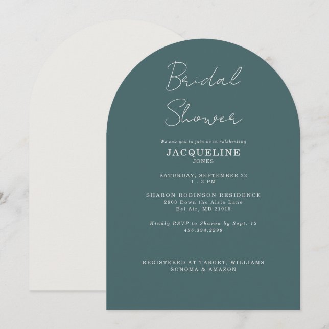 Teal Bridal Shower Arched  Einladung (Vorne/Hinten)