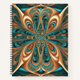Teal & Bronze Luxe Bloom | Abstrakte fraktale Spir Notizbuch