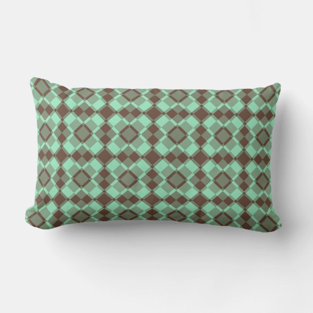 Teal Brown Checker Argyle Pattern Lendenkissen (Vorderseite)