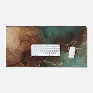 Teal Brown Gold Abstract Marble Desk Mat