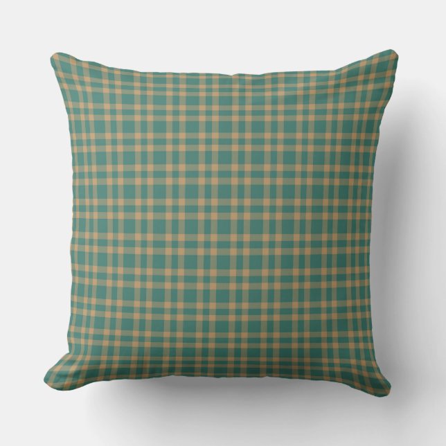 Teal Brown Plaid Pattern Kissen (Vorderseite)