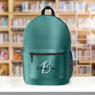 Teal Brushed Metal Schwarz Weiß Schrift Monogramm  Bedruckter Rucksack