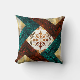 Teal, Burgund und Gold geometrisches Damastmuster Kissen