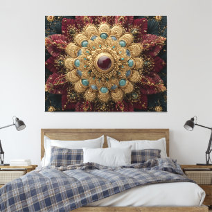 Teal-Burgund-Weiß-Juwelen-Mandala-Ornament Leinwanddruck