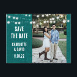Teal Burlap Rustic Wedding Photo Save The Date Ankündigungspostkarte<br><div class="desc">This teal wedding photo save the date postcard inspired by burlap is ideal for your teal rustic country,  backyard,  garden or barn wedding party.</div>