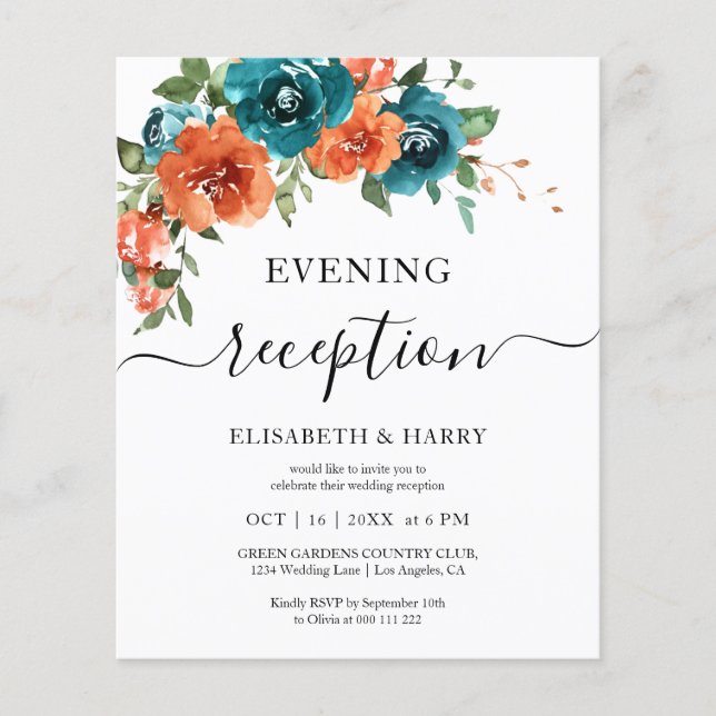 Teal Burnt Orange Budget Rust Budget Wedding  (Vorderseite)