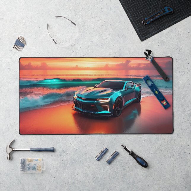 Teal Camaro Illustrated Desk Mat (Large) (Poste de travail)
