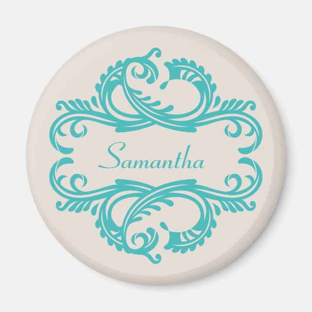 Teal Chic Damask Magnet (Vorne)
