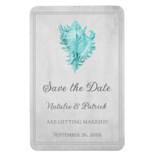 Teal Conch Shell Save-the-Date-Magnet Magnet