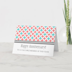 Teal Coral Circles Employee Anniversary Card Karte