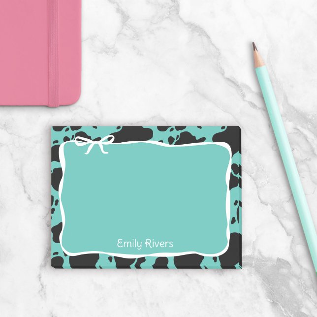 Teal Cow Print & White Bow With Your Name Post-it Klebezettel (Von Creator hochgeladen)