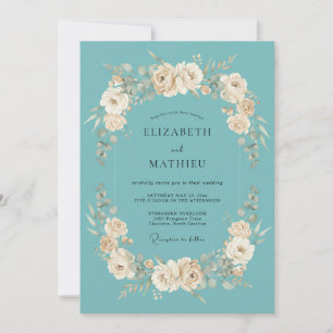 Teal Cream Bloom Flourish Hochzeit Einladung