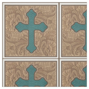 Teal croisé occidental et tissu Brown de cuir de