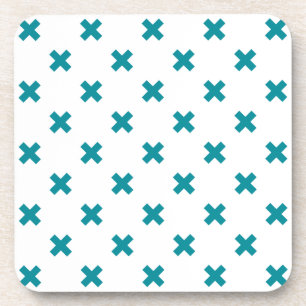 Teal cross stitches on white getränkeuntersetzer