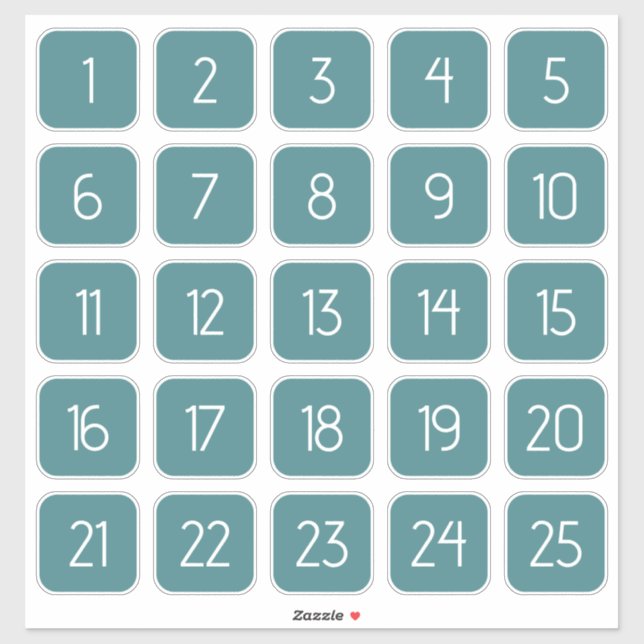 Teal Customizable Square Number Stickers  Aufkleber (Blatt)