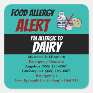 Teal Dairy Food Allergie-Warnhinweisschild Quadratischer Aufkleber