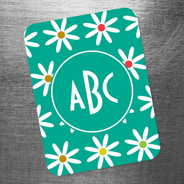 Teal Daisy Dots Monogramm Magnet (Von Creator hochgeladen)
