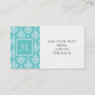 Teal Damast Muster 1 mit Monogramm Visitenkarte