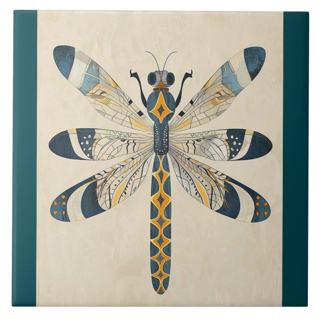 TEAL DRAGONFLY DECORATIVE TILE FLIESE (Vorderseite)