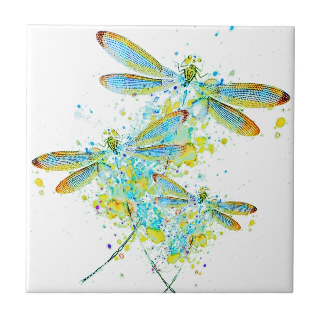 Teal Dragonfly splatter  Fliese (Vorderseite)