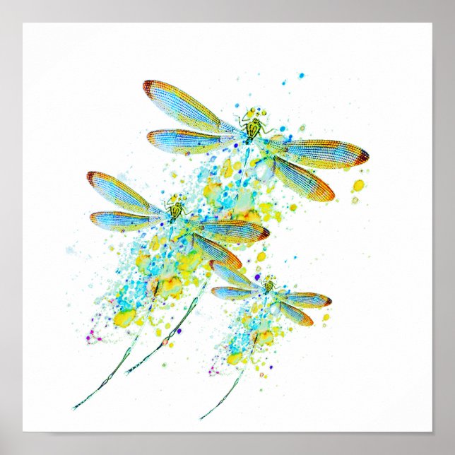 Teal Dragonfly splatter   Poster (Vorne)