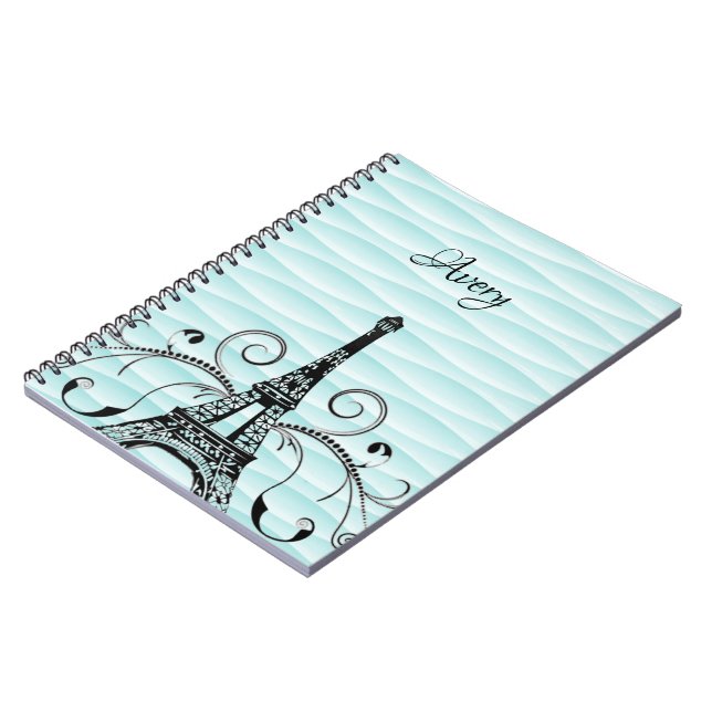 Teal Eiffel Tower Flourish Notebook Notizblock (Linke Seite)