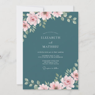 Teal Elegante Romantische Hochzeit Einladung