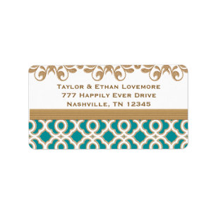 Teal et étiquettes de adresse de retour d'or