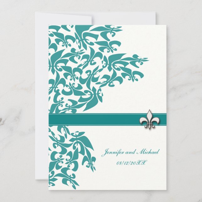Teal et invitation de mariage de White Fleur de (Devant)