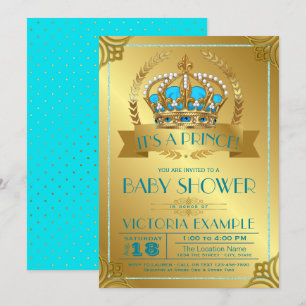 Teal et invitations de prince baby shower d'or
