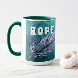 Teal et tasse d'espoir de Cancer ovarien de plume