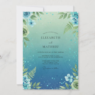 Teal Farnblatt Hochzeit Einladung