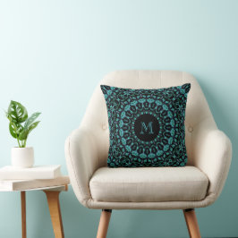 Teal Floral Mandala Monogram Kissen