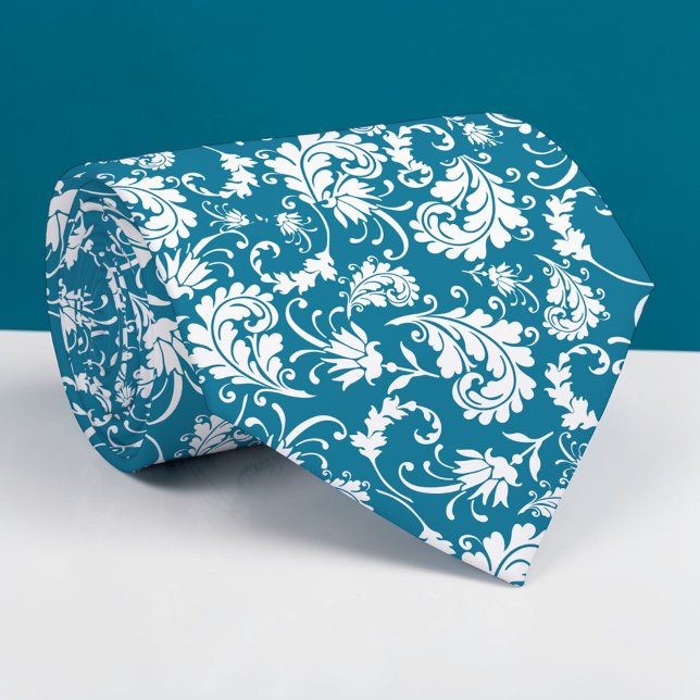 Teal Floral Pattern Custom Necktie Krawatte (Von Creator hochgeladen)