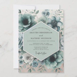Teal Floral Traumhochzeit Einladung
