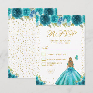 Teal Florale Blondhaar Prinzessin Sweet Sixteen RSVP Karte
