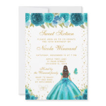 Teal Florale Braunhaarige Prinzessin Sweet Sixteen