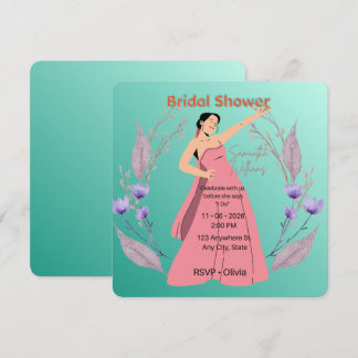 Teal Florale Hochzeitsduscheinladung – Elegante Br Einladung