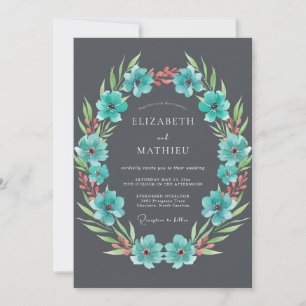 Teal Flourish Blossom Hochzeit Einladung