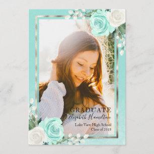 Teal & Foil Silber Blumen Grad Abschluss Foto Ankündigung