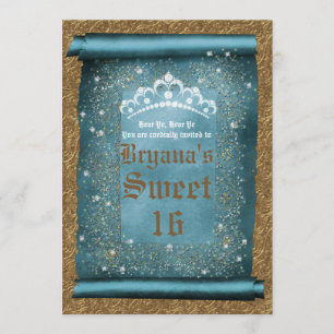 Teal Funkeln & Gold-Diamant-Tiara-Scroll-Party Einladung