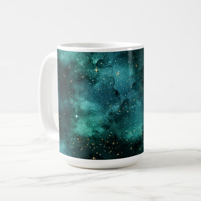 Teal Galaxy Series Design 1 Kaffeetasse (Vorderseite Links)