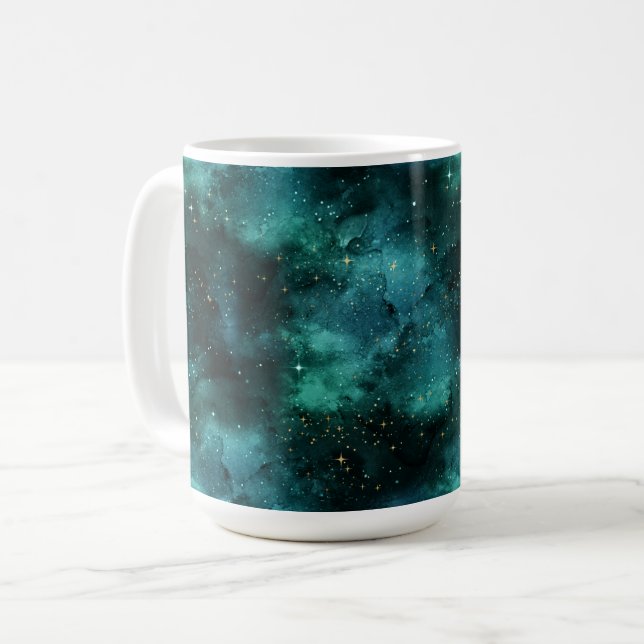 Teal Galaxy Series Design 1 Kaffeetasse (Vorderseite Links)