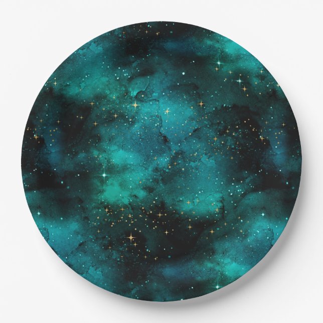 Teal Galaxy Series Design 1 Pappteller (Vorderseite)