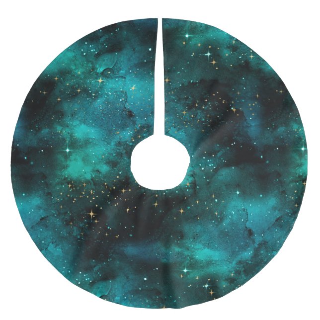 Teal Galaxy Series Design 1 Polyester Weihnachtsbaumdecke (Vorderseite)