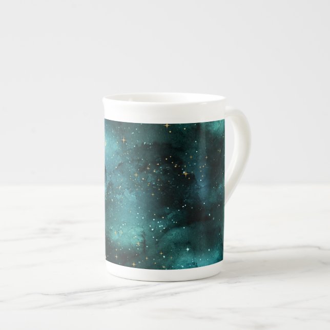 Teal Galaxy Series Design 1 Prozellantasse (Vorderseite Rechts)