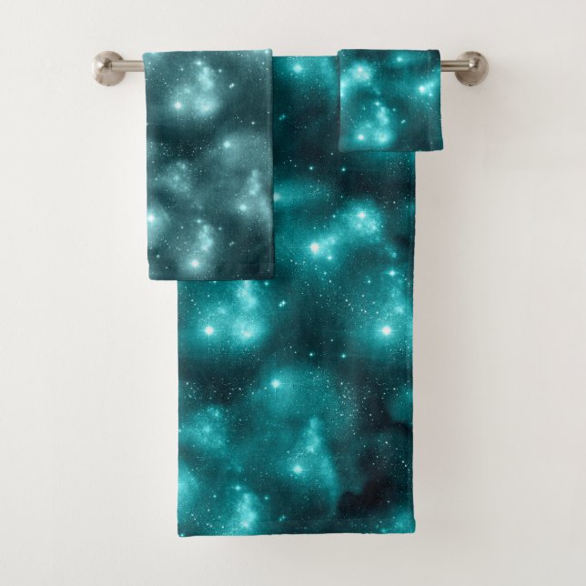Teal Galaxy Series Design 3 Badhandtuch Set (Insitu)